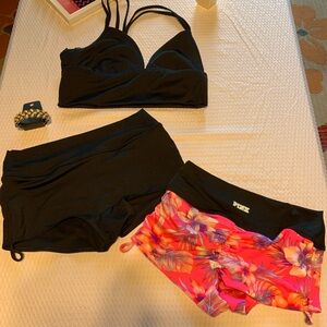 PINK Victoria's Secret Black and Pink Floral Bikini Set